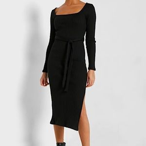 Topshop Womens Black Jersey Ribbed Long Sleeve Midi Casual Maxi Dress 4 NWT 5512